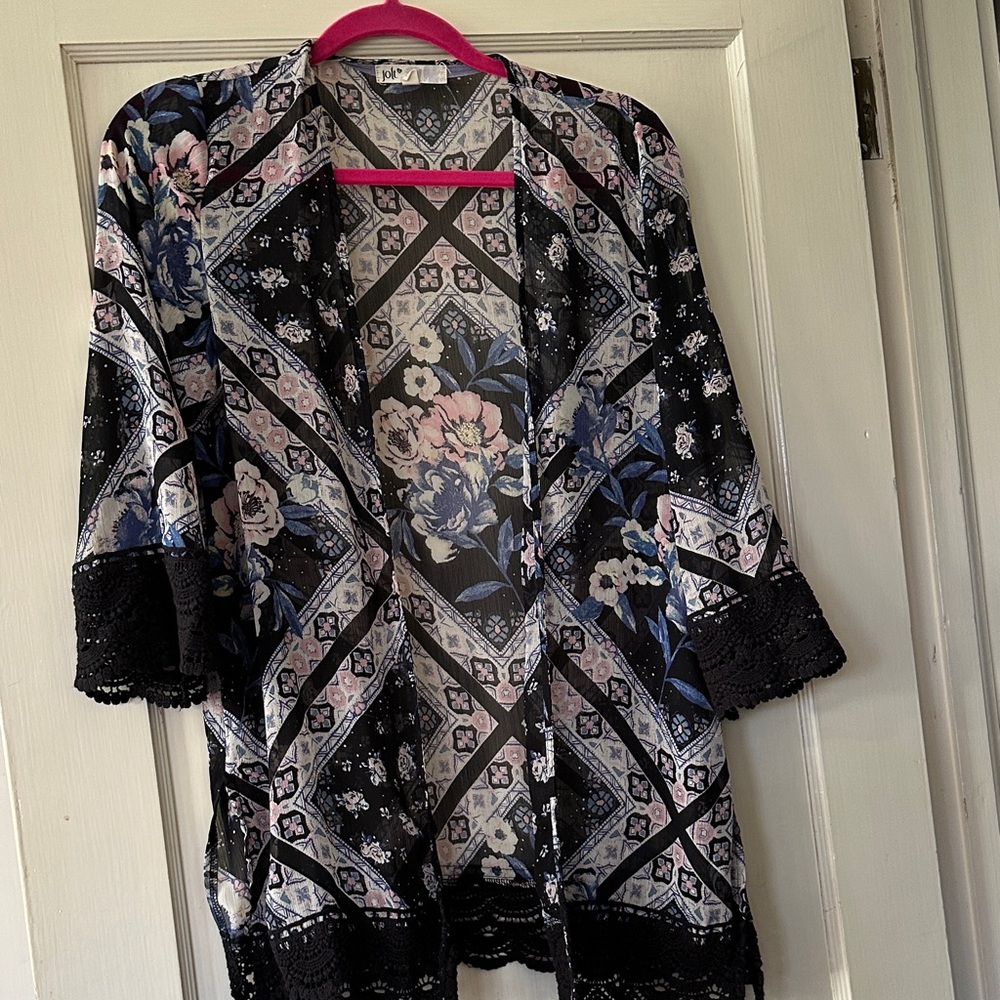 Black Floral Kimono Cardigan